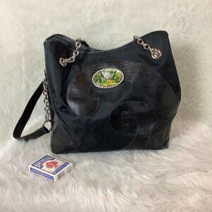 Debbie Brooks Black Nylon & Leather Swirl Crystal Golf Day Shoulder Bag